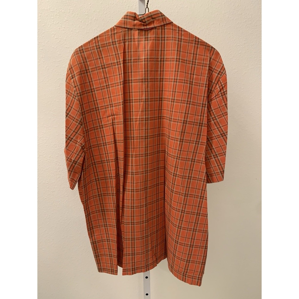 TIMBERLAND Mens Orange Plaid Short-Sleeve Button-Down Shirt M Embroidered Logo - Picture 5 of 5
